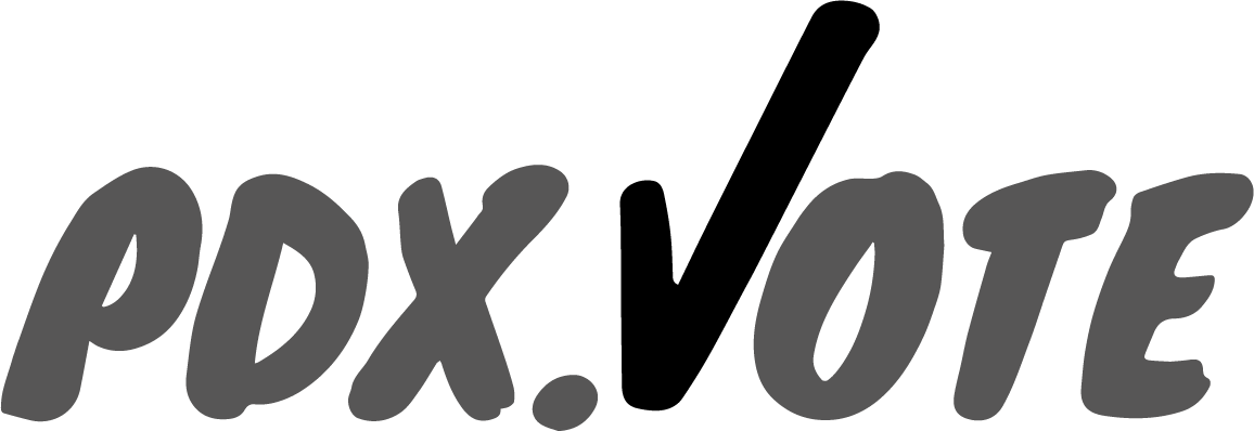 the words "PDX.Vote" in dark gray, except for the v in vote which is black and stretched into a checkmark
